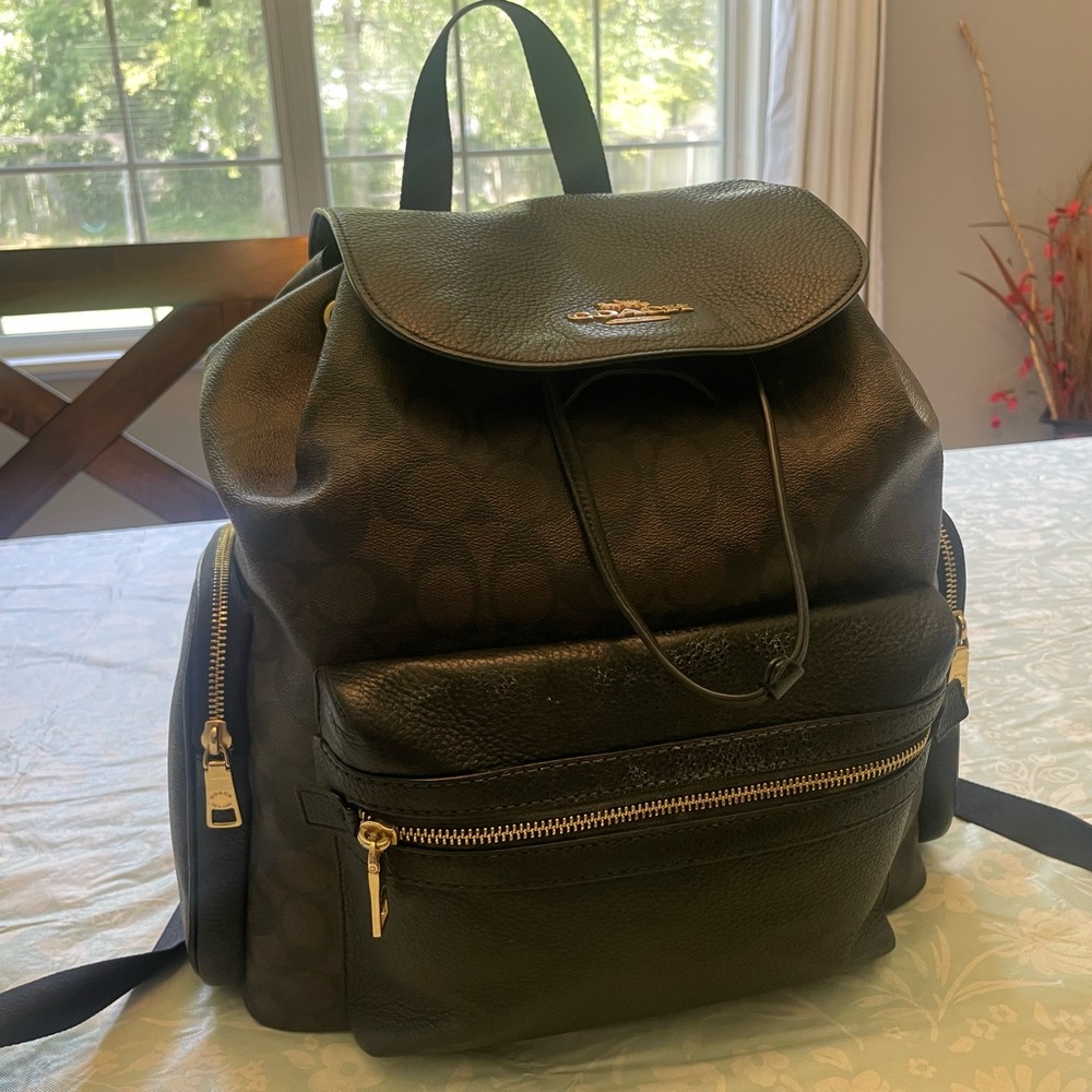 Coach Black Backpack with Gold Accents